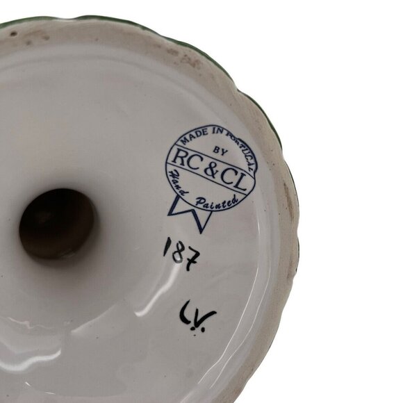 VTG RC & CLPorcelain Candlesticks Portugal Handpainted Flowers Vines - Picture 5 of 10